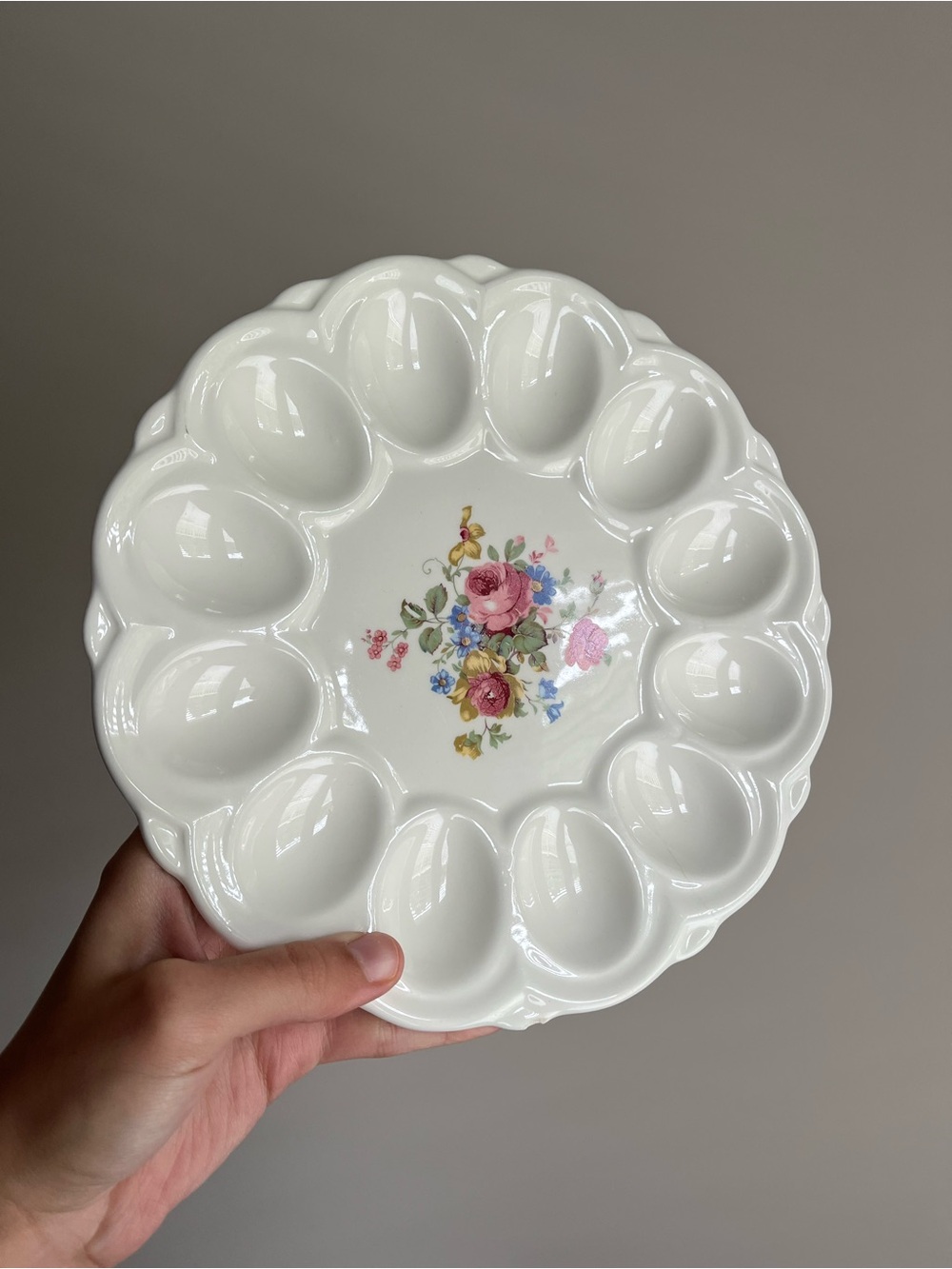VTG Deviled Egg Serving Plate Tray Ceramic with Floral Print